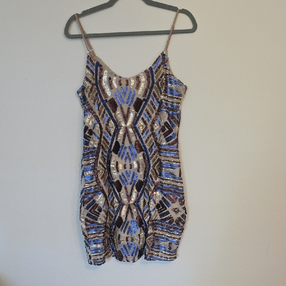 Hot & Delicious Blue and Gold Sequin Mini Dress